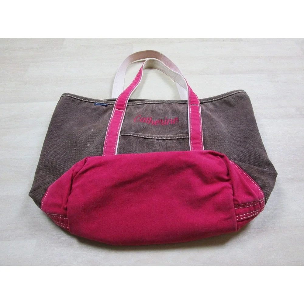 Vintage Y2K Lands End Tote Bag Heavyweight‎ Canvas Brown Pink 